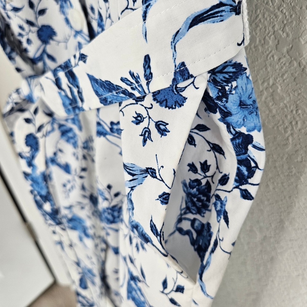 VTG Liz Claiborne Size L Shirt Dress Blue/White Tie Belt Floral Cotton Classic - Picture 4 of 11